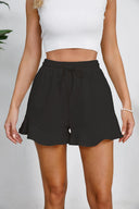 Women's cotton and linen shorts with ruffled edges and drawstring casual pants for women - V.I.P Digital Presence