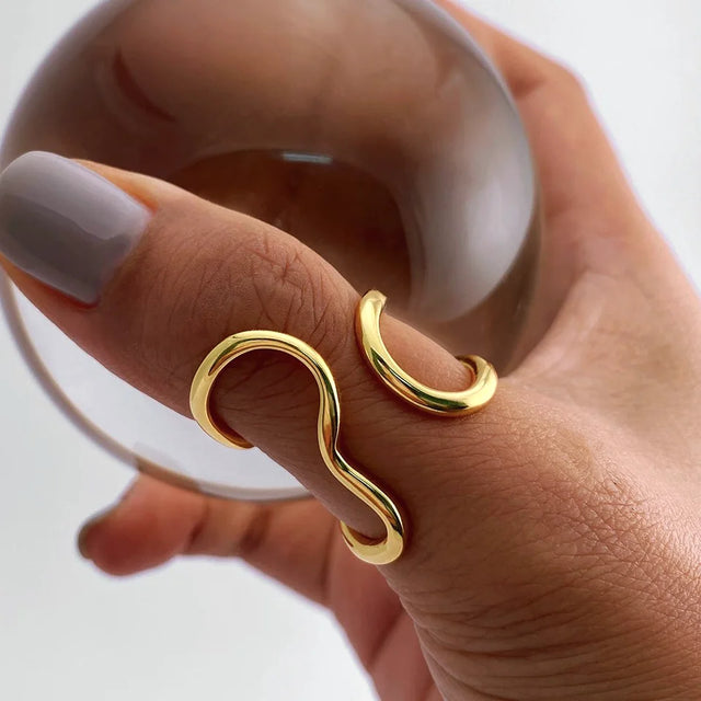 18k gold stainless steel smooth line irregular opening ring design sense titanium steel ring - V.I.P Digital Presence