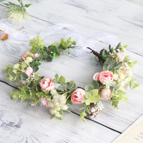 Forest style curled edge rose headband, simulated starry sky, eucalyptus wreath, bride's wedding dress, photography, headwear - V.I.P Digital Presence