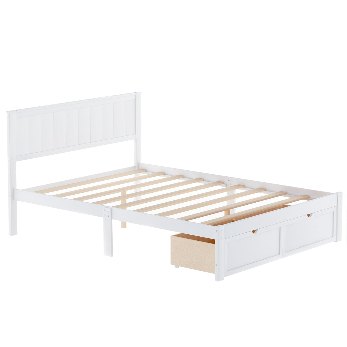 Full Size Platform Bed with Under-bed Drawers White - V.I.P Digital Presence