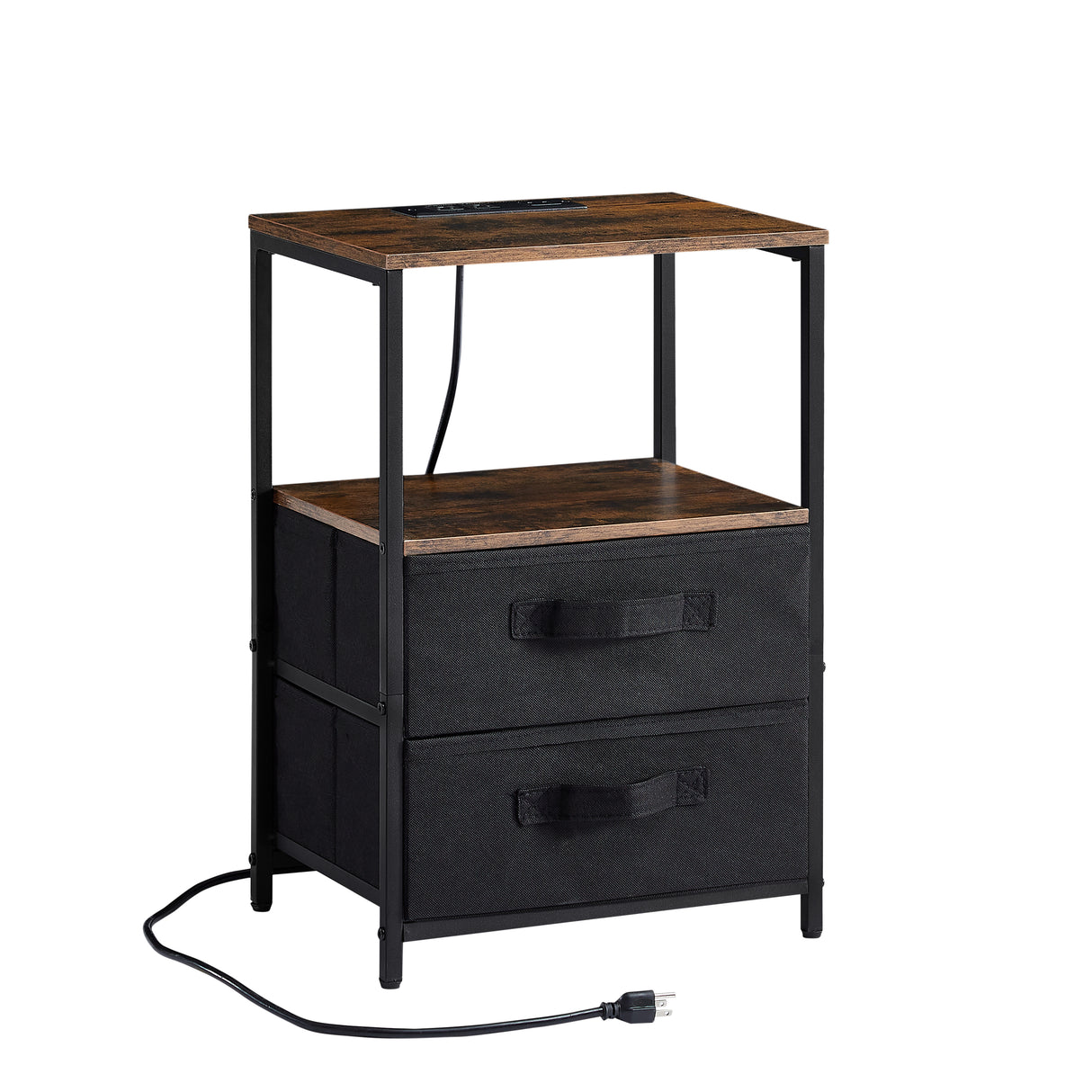 Tea table with charging station, bedside table with USB port, socket and cloth bag, 2 drawers - V.I.P Digital Presence