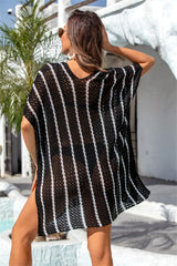 Angel Wings Openwork V-Neck Short Sleeve Cover Up - V.I.P Digital Presence