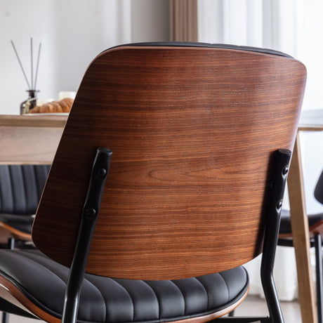 2-piece retro linen chair set with curved wooden backrest, cushioned seat, adjustable metal legs, (Black PU) - V.I.P Digital Presence