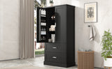 Tall Bathroom Storage Cabinet, Cabinet with Two Doors and Drawers, Adjustable Shelf, MDF Board, Black - V.I.P Digital Presence