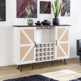 White Faux Rattan Barn Door Wine Cabinet with Wine Rack and Wine Glass Rack, Double Door Design with Removable Shelves - V.I.P Digital Presence