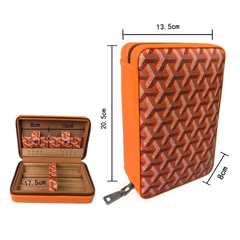 Carved version cigar box portable cedar wood cigar moisturizing box cowhide cigar box storage box Gaoxiba - V.I.P Digital Presence