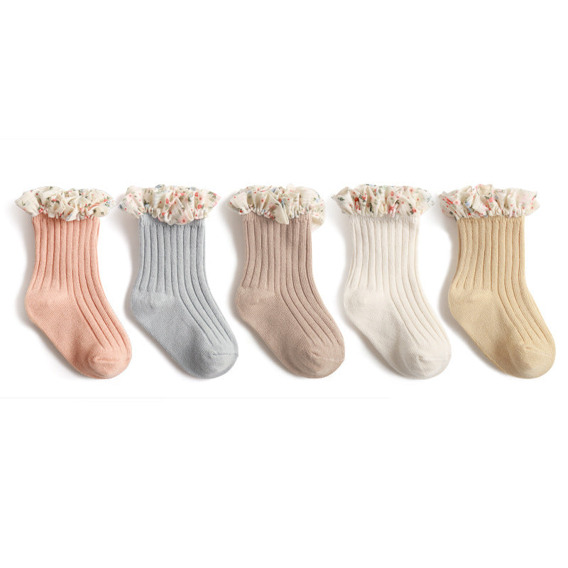 New Girls Socks Combed Cotton Korean Style Baby Socks Chiffon Floral Princess Lace Mid Tube Socks - V.I.P Digital Presence