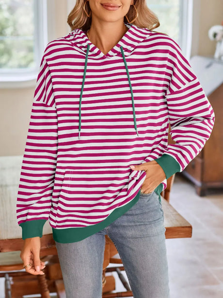 Loose casual striped hooded sweatshirt - V.I.P Digital Presence