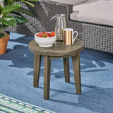 Outdoor 16" Acacia Wood Side Table, Gray Finish - V.I.P Digital Presence