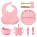 8PCS Mother and baby silicone bibs, silicone dinner plates, eight-piece set, baby food training suction cup bowl, baby divided tableware set - V.I.P Digital Presence
