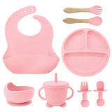 8PCS Mother and baby silicone bibs, silicone dinner plates, eight-piece set, baby food training suction cup bowl, baby divided tableware set - V.I.P Digital Presence