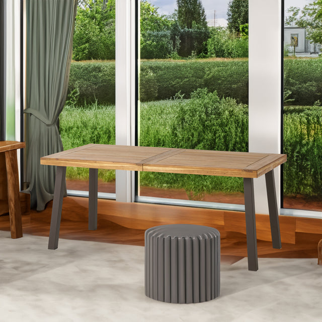 Della Acacia Wood Dining Table, Natural Stained with Rustic Metal, Brown, Grey - V.I.P Digital Presence