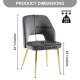 Gray Velvet Dining Chairs with Metal Legs and Hollow Back Upholstered Dining Chairs Set of 4 - V.I.P Digital Presence