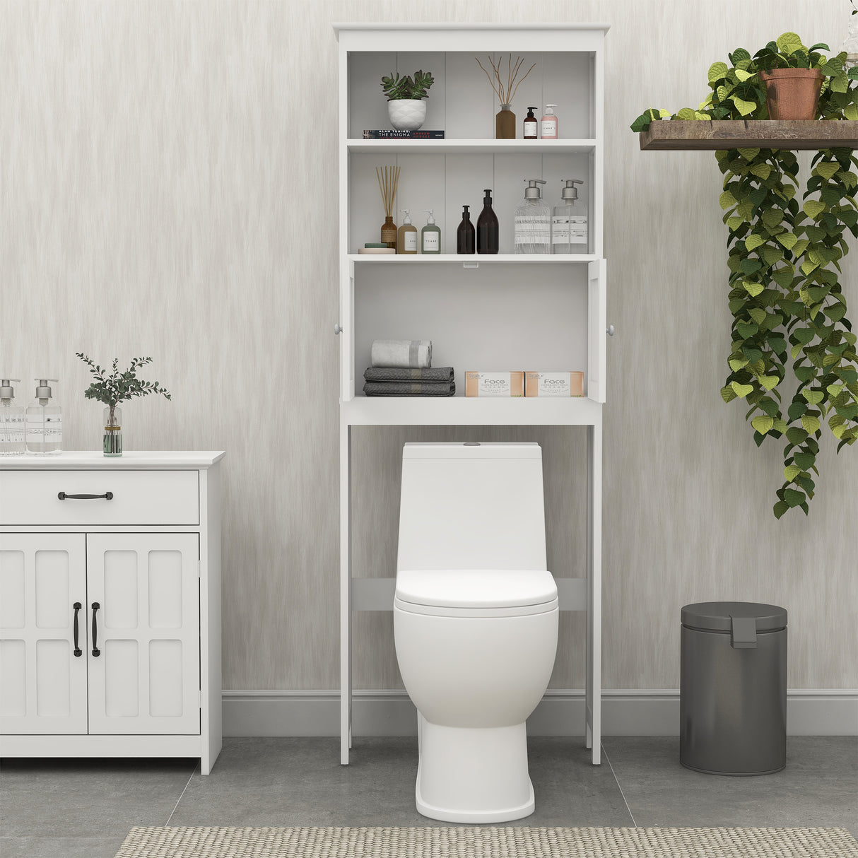 Over The Toilet Rack 2 -Tier Toilet Bathroom Spacesaver Storage Shelf with 2 Doors Wood Storage Organizer Cabinet - V.I.P Digital Presence