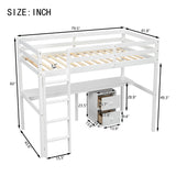 Twin Loft Wood Bed with Under-bed, Built-in Desk, a Storage Cabinet of 2 Drawers, Guardrails, Ladder,White - V.I.P Digital Presence
