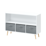 Kids bookcase with Collapsible Fabric Drawers Children's Book Display Toy Storage Cabinet Organizer White/Gray - V.I.P Digital Presence