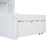 Full Size Platform Bed with Storage Headboard and 2 Drawers, White - V.I.P Digital Presence