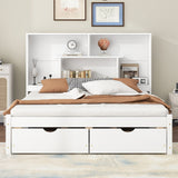 Queen Size Platform Bed with Storage Headboard and 2 Drawers, White - V.I.P Digital Presence