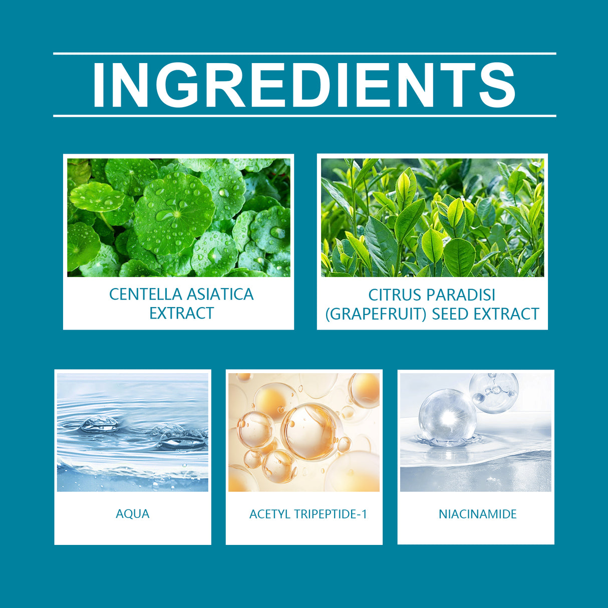 Esencia reafirmante de centella: hidratante, nutritiva, reafirmante e iluminadora para el cuidado de la piel.