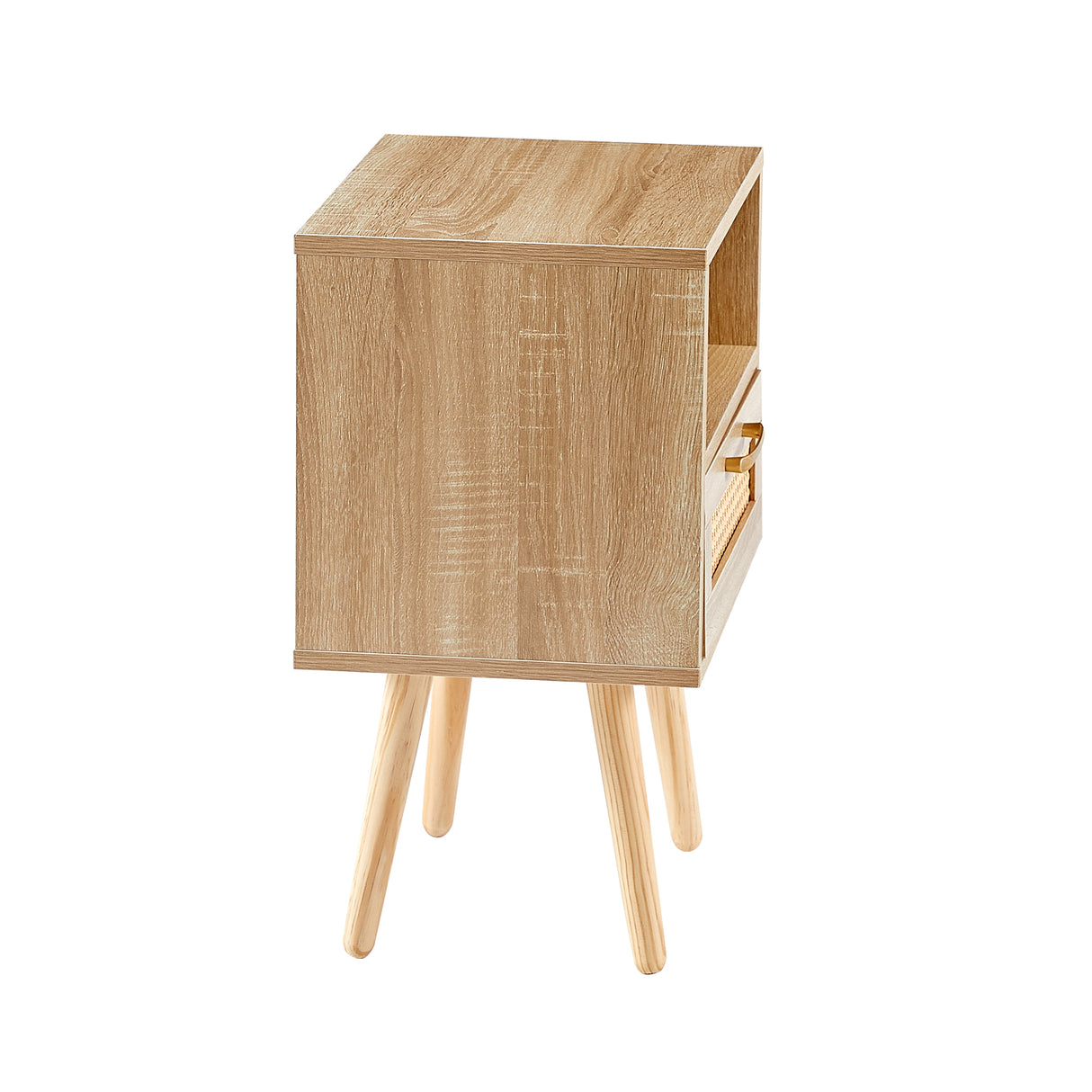 15.75" Rattan End table with drawer and solid wood legs Modern nightstand side table for living room natural - V.I.P Digital Presence