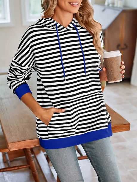 Loose casual striped hooded sweatshirt - V.I.P Digital Presence