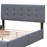 Upholstered Platform Bed with Classic Headboard and 4 Drawers No Box Spring Needed Linen Fabric Queen Size Dark gray - V.I.P Digital Presence