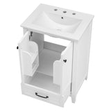 24" Bathroom Vanity with Sink, Bathroom Vanity Cabinet with One Drawer and Doors, Solid Wood and MDF, White - V.I.P Digital Presence