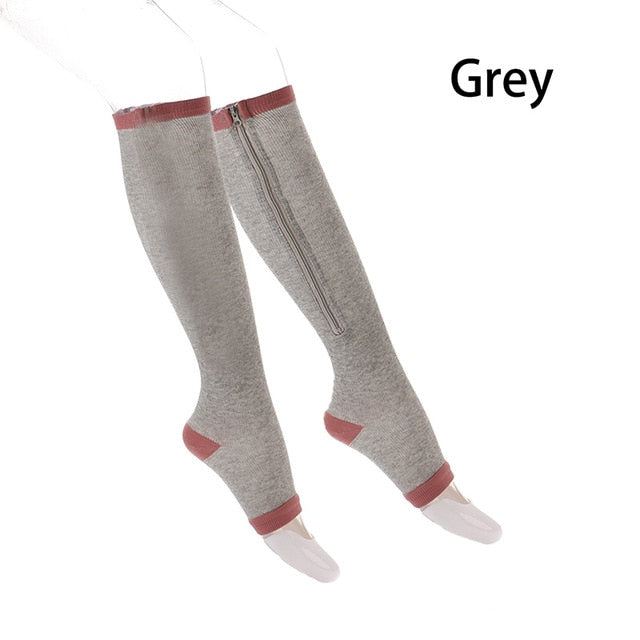 1 Pair Unisex Compression Socks Zipper Leg Support Knee Socks Women Men Open Toe Thin Anti-Fatigue Stretchy Socks Drop shipping - V.I.P Digital Presence