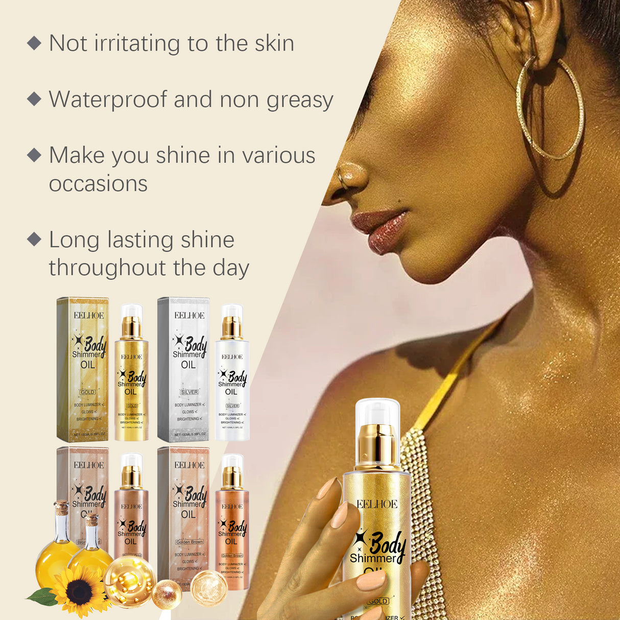Body Glitter Oil Liquid Glitter Highlight Oil Full Body Beach Sexy Glow Oil - V.I.P Digital Presence