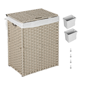 Laundry Hamper With Lid PE Rattan Powder Coating Frame Clothes Hampers with 02 Removable Bags, 100L, Grey Color - V.I.P Digital Presence
