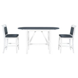 TOPMAX 3-Piece Wood Counter Height Drop Leaf Dining Table Set with 2 Upholstered Dining Chairs for Small Place White+Gray