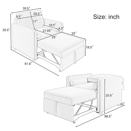 3 in 1 Convertible Sleeper Chair with Adjustable Backrest, Lounger Chair Turns Into Bed, Single Bed for Living Room, Linen, Tan - V.I.P Digital Presence