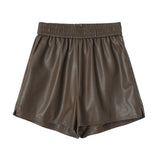 Loose A-line wide leg elastic short leather pants - V.I.P Digital Presence