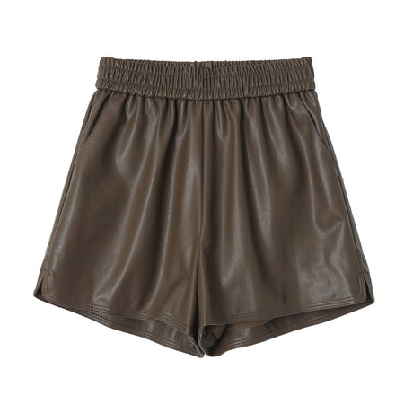 Loose A-line wide leg elastic short leather pants - V.I.P Digital Presence