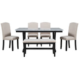 TREXM Modern Style 6-piece Dining Table with 4 Chairs & 1 Bench (White)