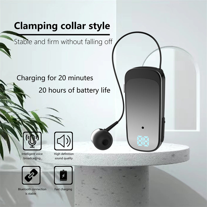 K65 Collar style Telescopic Cable Bluetooth Earphones In Ear Digital Display Long Range Business Single Ear Earphones 5.2 - V.I.P Digital Presence