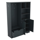 Multi-functional Hall Tree with Storage Shelves Drawers and Cabinet, Elegant Hallway Shoe Cabinet with Bench Antique Blue - V.I.P Digital Presence