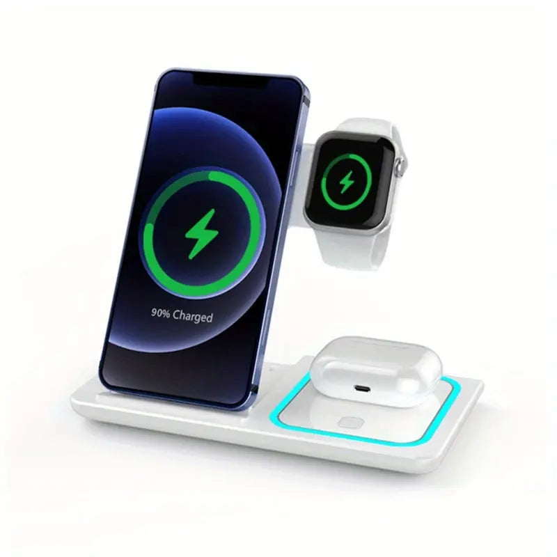 Base de carga inalámbrica 3 en 1 para iPhone 14, 13, 12, 11, X, iWatch 8, 7, Airpods, plegable, 15 W, estación de carga rápida