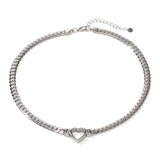Stainless steel Cuban chain heart-shaped necklace with hollowed out flat snake chain heart pendant necklace for women - V.I.P Digital Presence