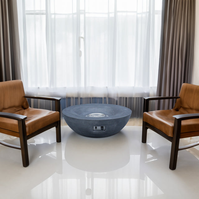 42 Inch Outdoor Concrete Propane gas Fire Pit bowl in Dark Gray color - V.I.P Digital Presence