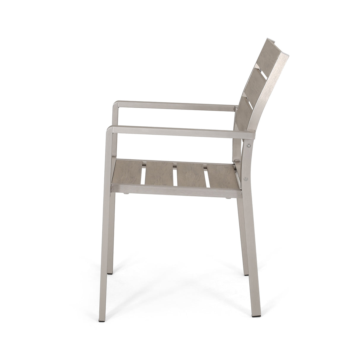 Outdoor Modern Aluminum Dining Chair with Faux Wood Seat (Set of 2), Natural and Silver - V.I.P Digital Presence