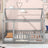 Twin Size Floor Wooden Bed with House Roof Frame, Fence Guardrails,Grey - V.I.P Digital Presence