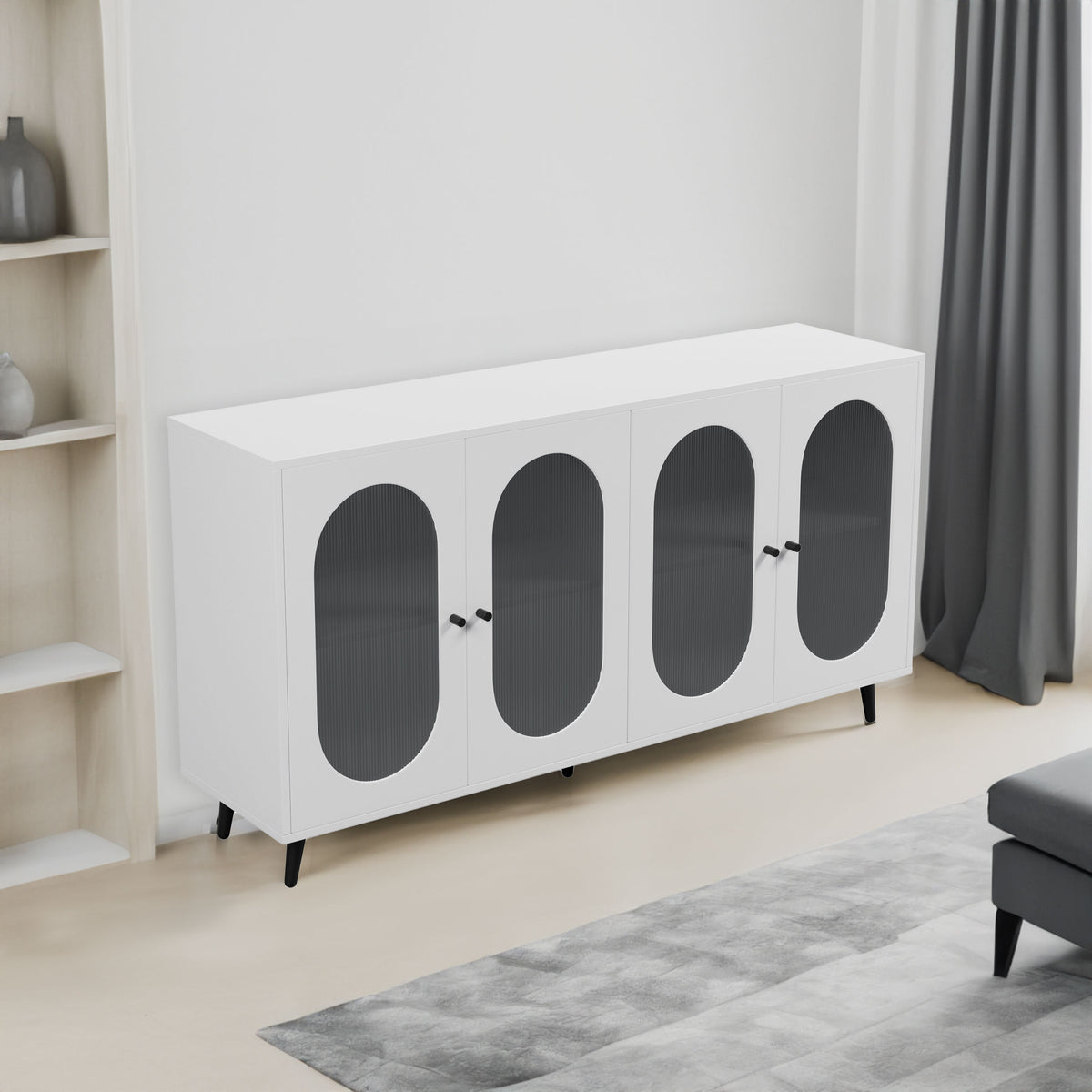 Modern Accent Sideboard Cabinet with Acrylic Doors, Freestanding Storage Cupboard Console Table for Kitchen Dining White - V.I.P Digital Presence
