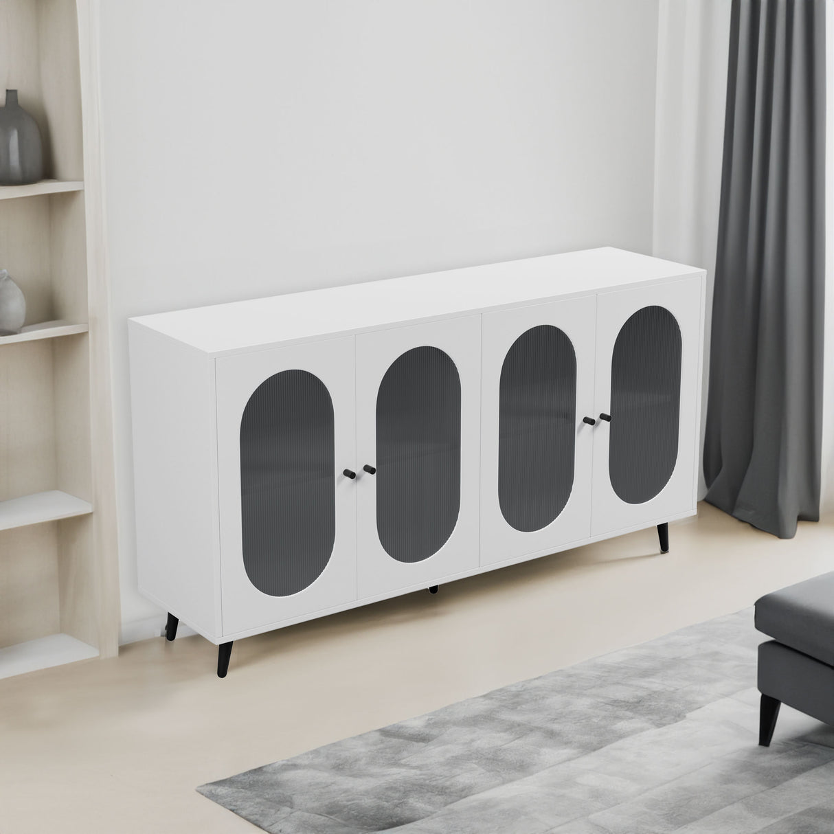 Modern Accent Sideboard Cabinet with Acrylic Doors, Freestanding Storage Cupboard Console Table for Kitchen Dining White - V.I.P Digital Presence
