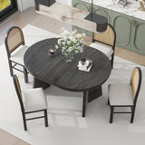 TREXM 5-piece retro functional cutlery set with 1 expandable dining table and 4 cushioned chairs with rattan backrests (espresso - V.I.P Digital Presence