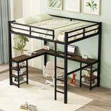 Full Metal Loft Bed with Desk and Shelves, Loft Bed with Ladder and Guardrails, Loft Bed Frame for Bedroom, Black - V.I.P Digital Presence