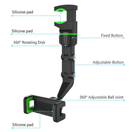 Car Phone Holder Multifunctional 360 Degree Rotatable Auto Rearview Mirror Seat Hanging Clip Bracket Cell Phone Holder for Car - V.I.P Digital Presence