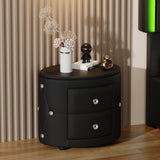 Elegant PU Nightstand with 2 Drawers and Crystal Handle,Fully Assembled Except Legs&Handles,Storage Bedside Table - Black - V.I.P Digital Presence