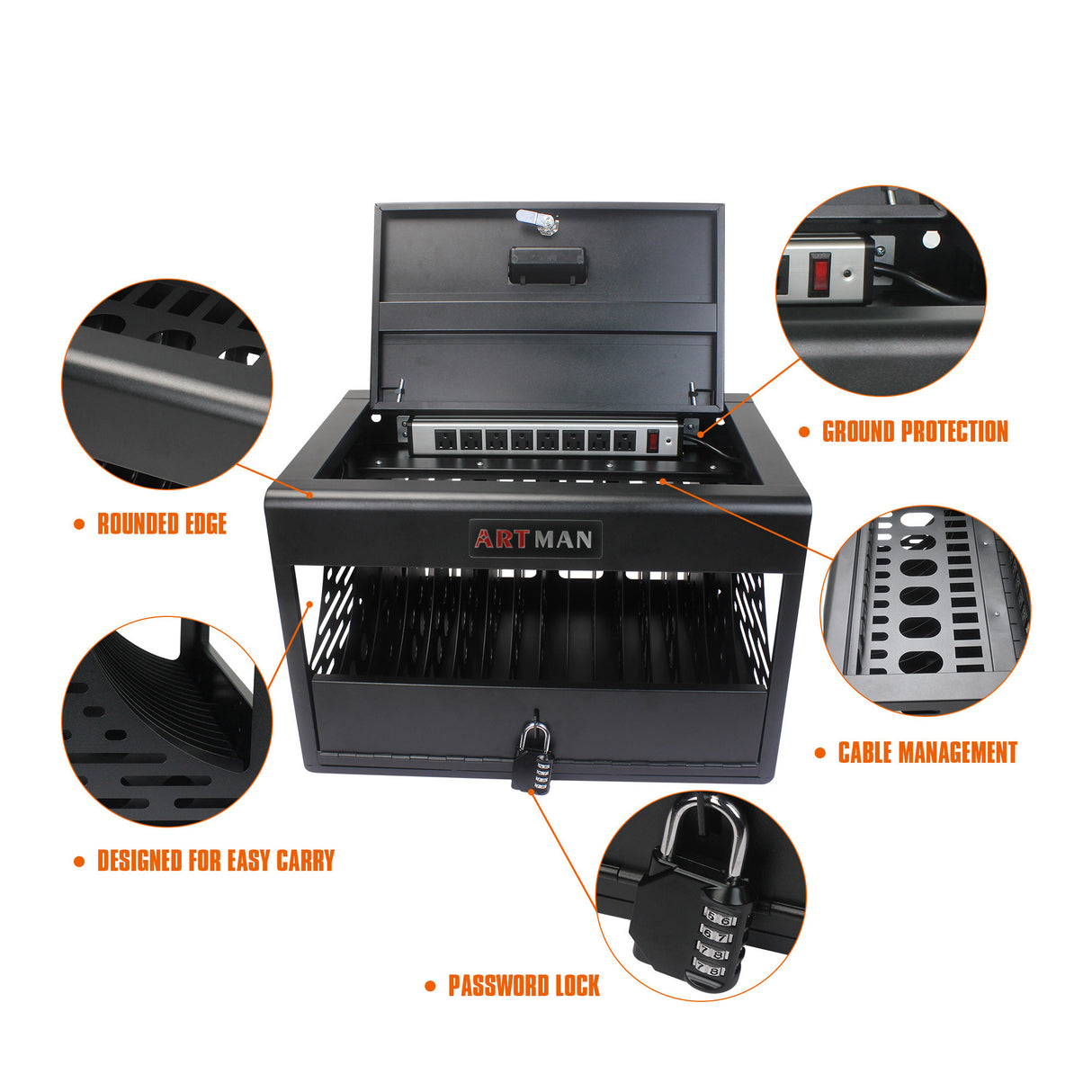 16 Bay Charging Cabinet for Laptop Chromebook Locking Charging Station-BLACK - V.I.P Digital Presence