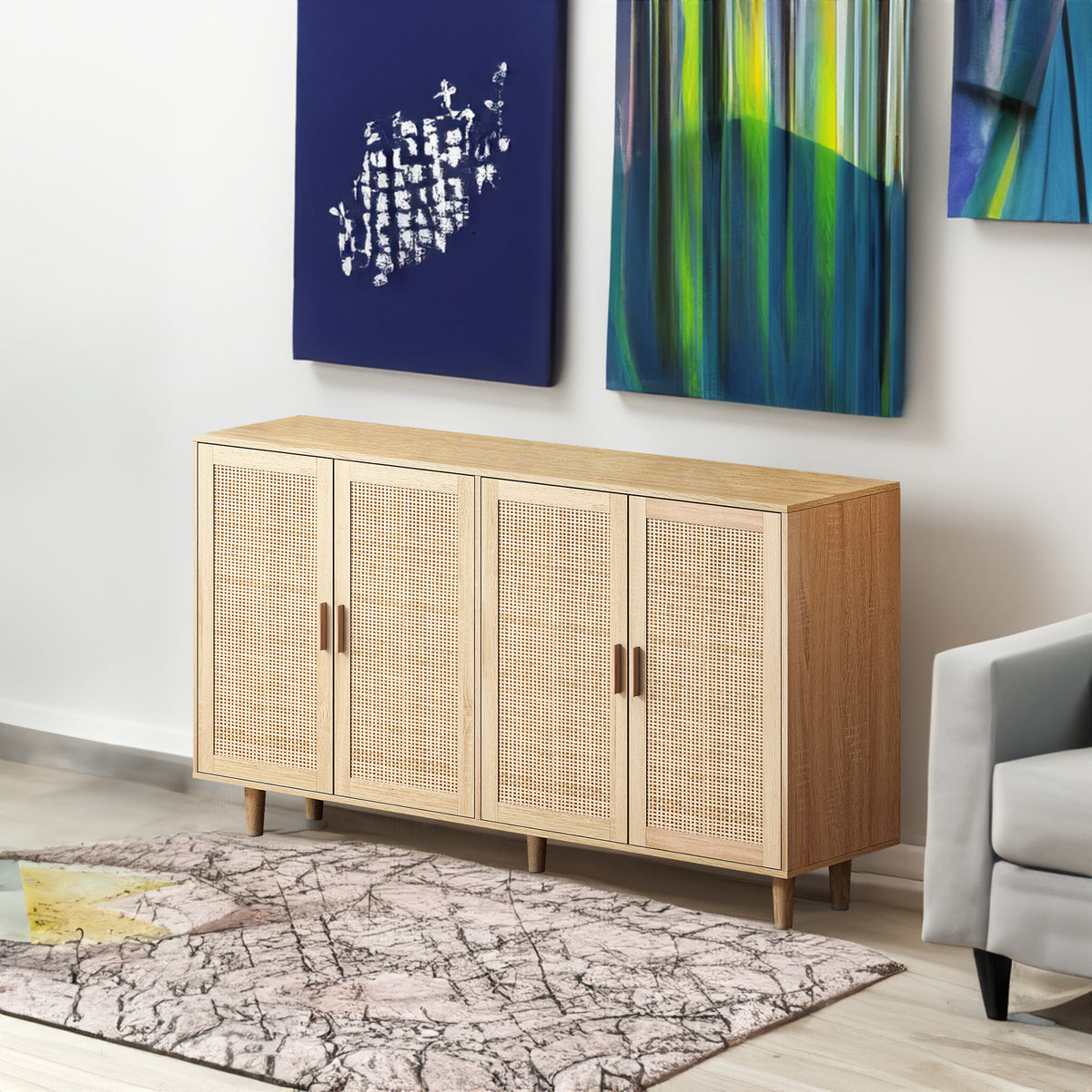 62.20"Elegant and Functional 4-Door Rattan Decorative Storage Cabinet,for Bedroom,Living Room,Office,Easy Assembl - V.I.P Digital Presence